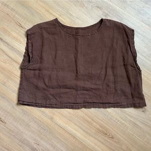 Chocolate brown 100% linen cropped boxy top